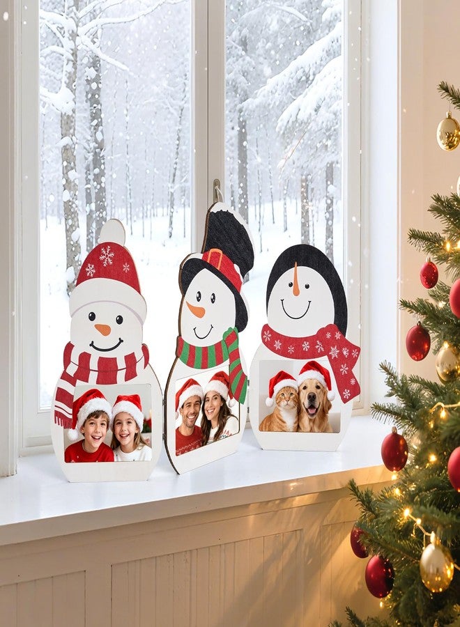 APUDWN 2025 Christmas Picture Frame, 4 x 6 Snowman Wooden Picture Frame, 3 Hinge Decorative Xmas Holiday Gift for Winter Home Table Tabletop Display Home Indoor Fireplace Party - Image 4